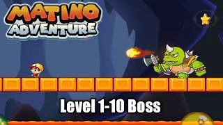 Super Matino World 1 - Matino Adventure gameplay Level 1-10 Boss fight