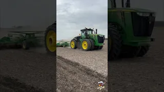 John Deere 9420R tractor pulling a 45 foot field cultivator. #tractor #agriculture