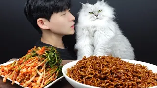 짜파게티 파김치 Chapagetti, green onion kimchi eating show