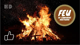 Feu de bois campagne nocturne || Relaxant 1h HD