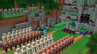 VILLAGER ATTACK THE CAVE OF ALL MONSTERS IN MINECRAFT! SECRET TUNNEL UNDER THE VILLAGE FROM ZOMBIES