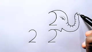 Elephant Drawing Easy From Number 222 | Step By Step Elephant Drawing | How To Draw Elephant Easy