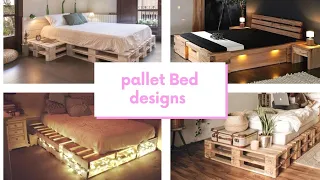 Pallet Bed designs.  Bed made out of waste wooden pallets.