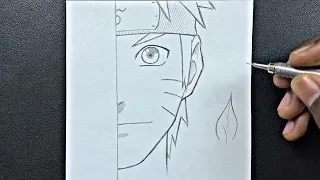 Easy anime sketch | how to draw naruto half face step-by-step