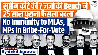 Can MPs/MLAs Claim Immunity For Taking Bribe For Vote In Legislature? | Supreme Court | UPSC GS2