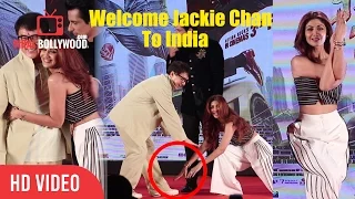 Shilpa Shetty Touchs Jackie Chan Feet | Kung Fu Yoga Promotions In India