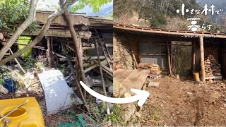 I dismantled the barn that was a garbage area and made a firewood shelf.