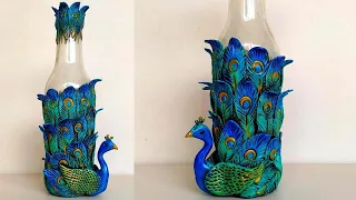 DIY Vase / Peacock Design Vase Making / Bottle Art