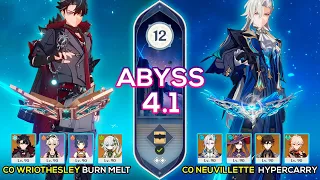 C0 Wriothesley Burn Melt & C0 Neuvillette Hypercarry Spiral Abyss 4.1 Floor 12 9stars Genshin Impact