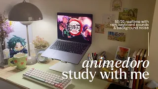 study with me 🌦 real time 50/20 animedoro | gentle rain, mechanical keyboard asmr & background noise