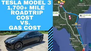 Tesla Model 3 1700+ Mile Roadtrip Cost Vs Gas Cost!