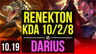 RENEKTON vs DARIUS (TOP) | 2 early solo kills, KDA 10/2/8 | KR Grandmaster | v10.19