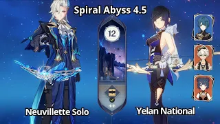 [SOLO] C0 Neuvillette Solo & C0 Yelan National - NEW Spiral Abyss 4.5 Floor 12 Genshin Impact