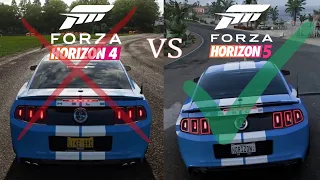 Forza Horizon 5 vs 4 gameplay and engine sounds comparison Ford Mustang Shelby GT500 Cobra