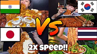 2x speed!🔥ASMR Different Types of Mukbangers Eats Noodles Around The World| Fast Motion Eating🇮🇳🇨🇷🇨🇦