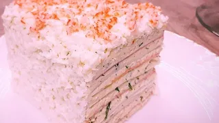 Закусочный торт из крабовых палочек "Снежный краб". Проверенный рецепт