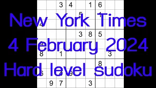 Sudoku solution – New York Times 4 February 2024 Hard level