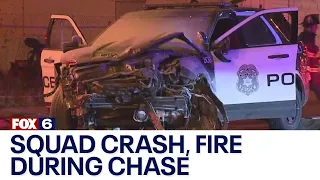 Milwaukee police chase; squad crashes, catches fire | FOX6 News Milwaukee