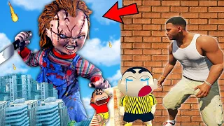 Franklin and Shinchan & Pinchan play HIDE AND KILL with Squid Game Doll CHUCKY In GTA 5