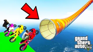 FRANKLIN TRIED IMPOSSIBLE LONGEST SKY TUBE TUNNEL PARKOUR CHALLENGE GTA 5 | SHINCHAN and CHOP