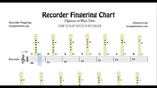 Recorder Fingering Chart Easy Sheet Music for Notes Music School Beginners