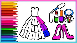 How to Draw Rainbow Dress and makeup👸🏻❤️How to draw easy Princess | Drawing For Kids