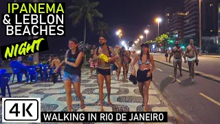 Walking Ipanema & Leblon Beach at Night 🇧🇷 | on Promenade | Rio de Janeiro, Brazil |【4K】 2020