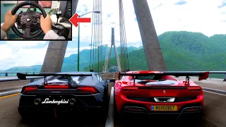 Forza Horizon 5 : Ferrari 296 GTB & Lamborghini Huracán EVO  Thrustmaster Steering Wheel Gameplay