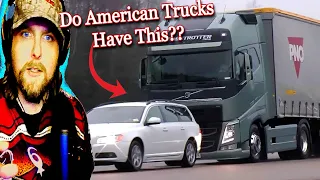 American Reacts to Volvo Trucks - Emergency braking at its best!