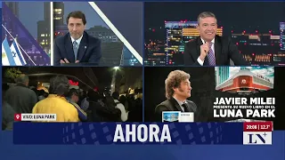 Acto de Milei en el Luna Park. Pablo Rossi con Eduardo Feinmann