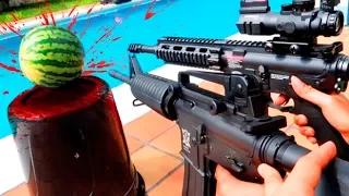 FUSIL DE ASALTO vs SANDIA !!! (M4 + M16) SE CORTARA POR LA MITAD ?? Makiman