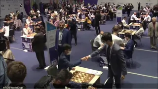 Most Awkward Chess Handshake Ever ft. Alireza Firouzja at Chess World Cup 2021