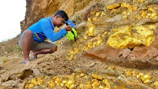 Treasure Hunting! Finding for gold at the mountain- Found a lot of gold mining gold, Mining Exciting