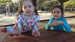 VLOG SOFIA AND MILANA AT THE PLAYGROUND! OPENING KINDER EGGS AND DRAWING WITH CHALK!