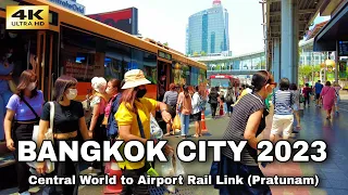 [4K] Walking Downtown Bangkok | Central World to Pratunam (Airport Rail Link) | Thailand 2023