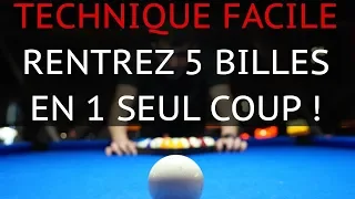 Rentrer 5 billes de billard en 1 coup !