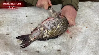 Тест рыбочистки рыбацкого ножа из стали D2. Русский булат. Специализированный нож для рыбалки