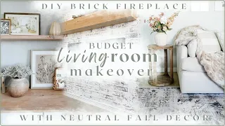 LIVING ROOM MAKEOVER & FALL DECORATE WITH ME! DIY faux bricks on a budget / 2023 FALL home refresh