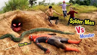 Brave Girl Fights With Giant Monsters In Deep Hole  Saving Spider-Man | Mike Vlogs