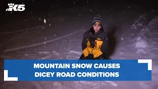 Mountain snow causes dicey road conditions at Snoqualmie Pass