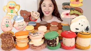 SUB) ASMR Cream filled Macaron Mukbang 🍬 Fat Macaron Desserts Chocolate Vanilla Green Tea Caramel