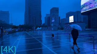 [4K SEOUL] Walking Teheran-ro in real heavy rain (Binaural Rain Sounds)