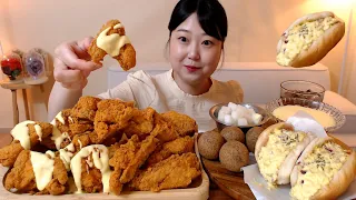 매콤한 치토스치킨 갈릭딥핑소스 가득 에그마요 샐러드빵 더블치즈볼 먹방 Cheetos Chicken Egg Mayo Salad Bread Cheese balls Mukbang