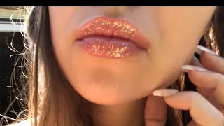 ASMR lipgloss application wet mouth sounds lip smacking kissing tapping face touching tube pumping