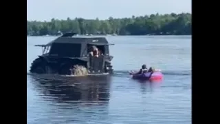 Sherp in Northern WI Pulling Tube with lots of kids.  Love the reactions