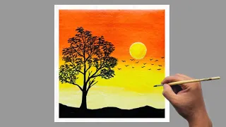 Very Easy Sunset Painting | Acrylic Painting for Beginners | Easy Painting | Step by Step Painting