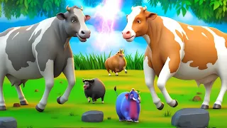 Epic Farm Battle: Black Cow vs White Cow Fight | Animal Fights Movie Compilation