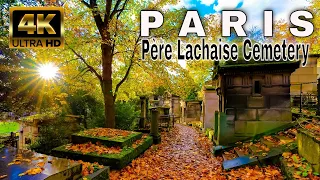 🇫🇷Exploring Père Lachaise Cemetery (Cimetière du Père Lachaise) in Autumn - Paris France 4K Walk