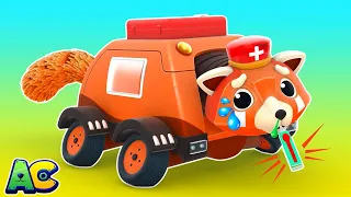 The RED PANDA AMBULANCE is sick and needs an AMBULANCE! | AnimaCars - Rescue Team | Cartoon For Kids