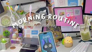 ⛅️ 4AM PRODUCTIVE STUDY VLOG | lots of studying, making matcha 🍵, 4am morning routine + study vlog